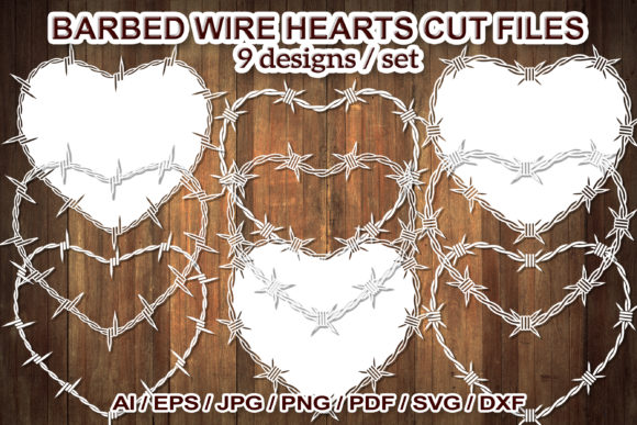 Barbed Wire Heart Clip Art Set for Graphics and Illustrations