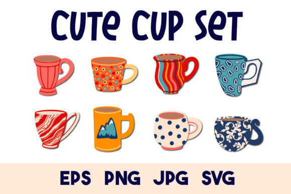 Coffee Cup, Tea Cup Set Graphics for Handmade Creations