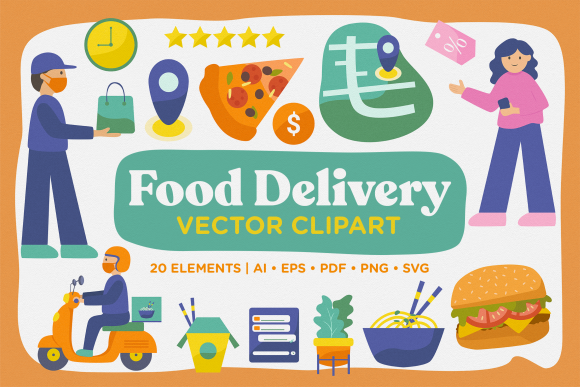 Delivery Food Vector Clipart Pack: A Graphic Design Asset for Modern Branding