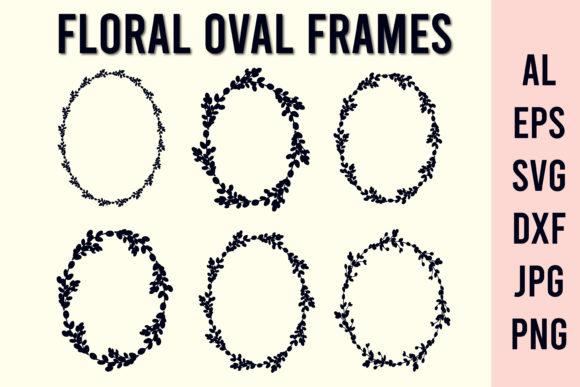 Floral Wreath Oval Frame Set for Graphics and Illustrations