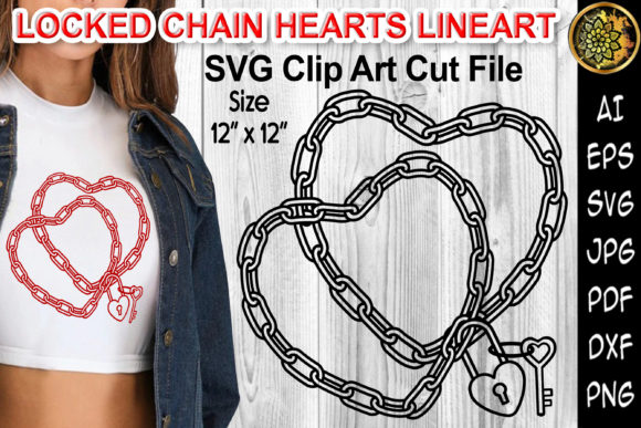 Locked Chain Hearts Line Art Design for Crafting and Graphics