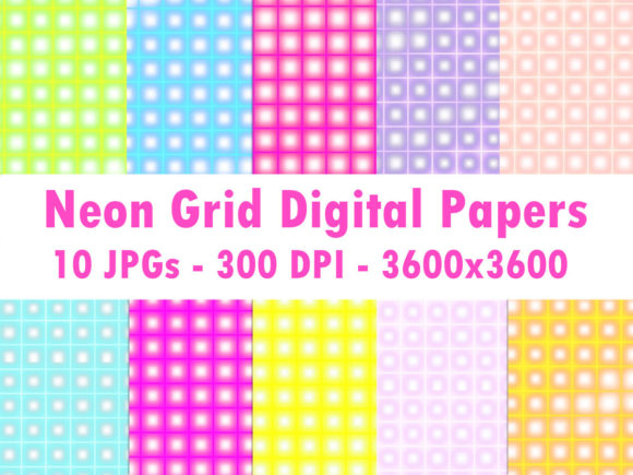 Neon Grid Digital Papers JPGs for Modern Web Design