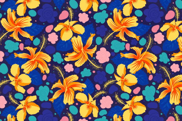 Seamless Pattern of China Rose Hibiscus Graphics