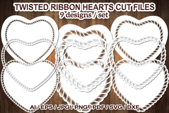 Twisted Ribbon Heart Frame Graphics for Crafting